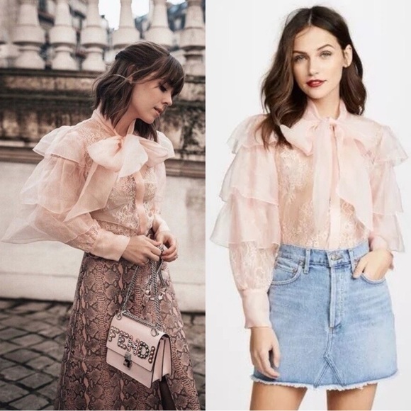 Alice + Olivia Talulah Ruffled Tier Lace Blouse Size XS Like New Condition